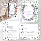 Carte Fleur violette Enregistrer l'invitation photo Date