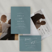 Invitation Tout En Un Boho Chic Seafoam Turquoise double code QR Mariage