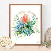 Boho Fleurs Succulentes Bouquet Crystals Aquarelle