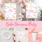 Dinosaure Boho rose Merci d'anniversaire