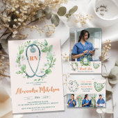 Boho Green Waterverf Nursing School Afstuderen Acryl Uitnodigingen