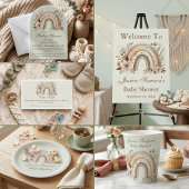Faire-part de Baby Shower Bohème Arc-en-ciel et Fl