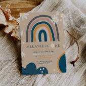 Boho Rainbow Daisy Beige Verjaardag Ronde Sticker