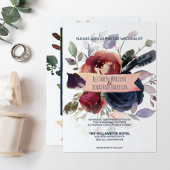 Invitation Elégant Boho Burgundy Navy Mauve Floral Mariage