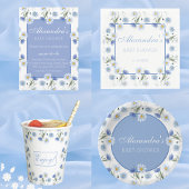 Assiettes En Carton Baby shower Boho Dusty Blue Fleur sauvage