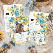 Faire-part Boho Blue and Yellow Floral 2 Diplôme photo