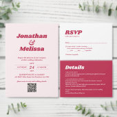 Moderne Retro Viva Magenta QR Code foto bruiloft Kaart (Personaliseer de collectie van deze zelfstandige maker.)