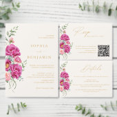 Invitation Code QR de mariage floral rose vibrant élégant et (Personnalisez la collection de ce créateur indépendant.)