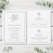 Botanische bloem monogram bruiloft kaart (Personaliseer de collectie van deze zelfstandige maker.)