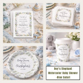 Invitation Fête de naissance garçon éléphant aquarelle – Safa