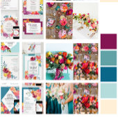 Bright Summer turquoise Mariage plat Menu & Boisso