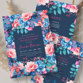 Invitation Fleurs aquarelles vives 50e anniversaire marine