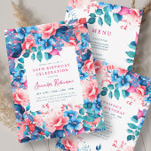 Invitation Watercolor Floral 80th Birthday Program Menu