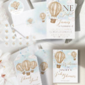 Sticker Rond Hot Air brun Ballons drapeaux bleus nuages merci