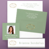 Carte De Visite Custom Text Modern Sage Green QR Code Professional