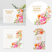 Sticker Rond Douche de Mariage Fleur Aquarelle Rose Orange Mode