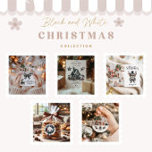 Sticker Rond Buffalo Plaid Noir et Blanc Famille Noël