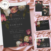 Save The Date Dark Moody Burgundy Cream Peonies Black