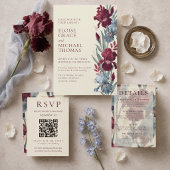 Éventail Programme de mariage élégant en bordeaux et bleu p