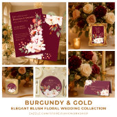 Carte De Placement Élégant Burgundy Blush Orange Floral