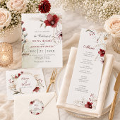 Carte de menu de mariage floral ivoire dos burgund