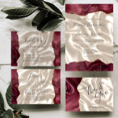 Invitation Magnétique Bourgogne Or Agate ivoire soie Enregistrer la date