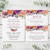 Cartons Réponse Mariage de automne floral violet orange bordeaux R (Personnalisez la collection de ce créateur indépendant.)