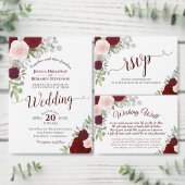 Burgundy Red Pink Waterverf Rozen Plechtige bruilo Kaart (Personaliseer de collectie van deze zelfstandige maker.)