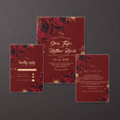 Invitation En Aluminium Roses rouges et Mariage à huile d'or (Personnalisez la collection de ce créateur indépendant.)