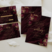 Menu Élégant mariage floral rouge Bourgogne or