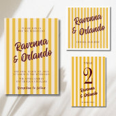 Invitation Mariage rétro bordeaux avec rayures pêche