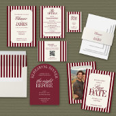 Cartons Réponse Code QR de mariage rayé prépa Bourgogne