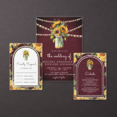 Invitation Burgundy Sunflowers Mason Jar QR Code Mariage (Personnalisez la collection de ce créateur indépendant.)