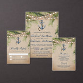 Invitation Trois Volets Rustique Burlap Tropical Palm Ancre QR Code Mariag (Personnalisez la collection de ce créateur indépendant.)