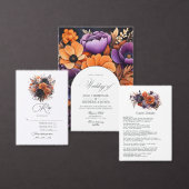 Menu Mariage aux Fleurs Orange Brûlé, Violet Foncé et N (Personnalisez la collection de ce créateur indépendant.)