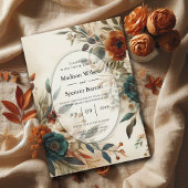 Save The Date Mariage de fleurs d'automne orange et bleu brûlés