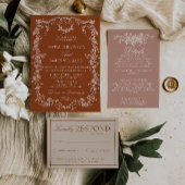 Invitation Code QR Botanique Orange Brûlé Floral Mariage