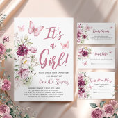 Invitation Baby shower papillon Floral Rose Girl