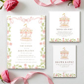 Invitation Baby shower Carrousel Pastel avec code QR de répon