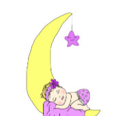 Sticker Rond C'est une fille, Bébé fille sur la lune violet