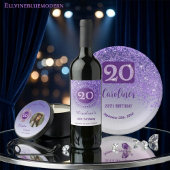 Étiquettes-cadeau Modern Falling Purple Glitter 20th Birthday