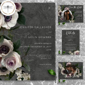 Invitation Charcoal Grey Élégant Floral Moderne Mariage