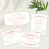 Sticker Rond Corail rustique rose et vert Mariage floral