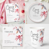 Assiettes En Carton Cherry First Pink Bow Coquette 1er Anniversaire