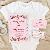 Invitation Cerise sur le dessus | Baby shower blanc de script