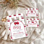 Carte D'accompagnement Cherry Top Coquette Bow Baby shower Demande