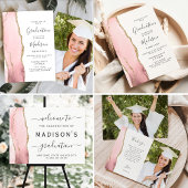 Invitations En Acrylique 2025 Blush Pink Gold Agate Gris Graduation de text