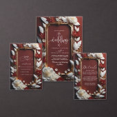 Invitation Flore chic bordeaux avec Mariage à cadre doré (Personnalisez la collection de ce créateur indépendant.)