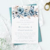 Chique blauw wit bloem bruidsmeisjes lunch kaart