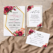 Chique rood roze bloemig en faux gouden bruiloft magneet (Personaliseer de collectie van deze zelfstandige maker.)